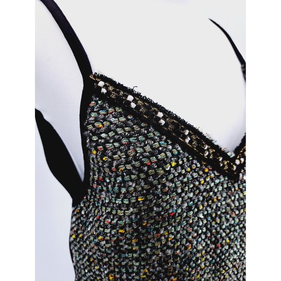 Zara Tweed Metallic Camisole Cami Crop top S small Raw Hem Black - Picture 3 of 7